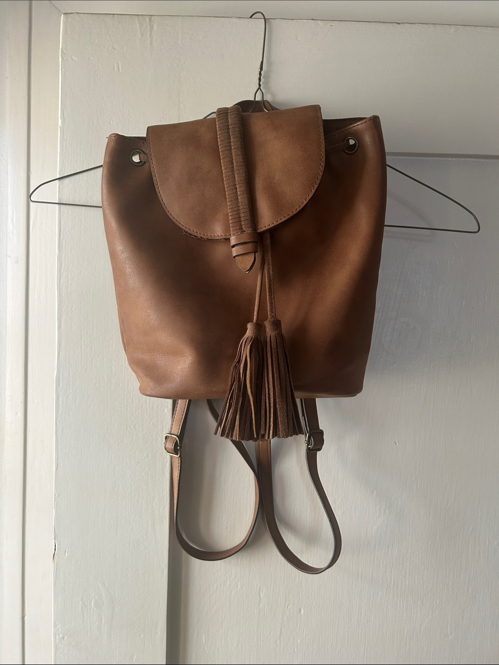 Women’s Brown Tassel Drawstring mini Backpack